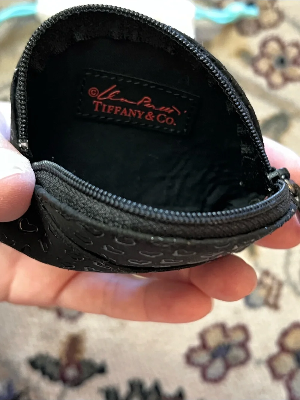 Tiffany & Co. Elsa Paretti Open Heart Black Heart Leather Zip Pouch Coin Purse